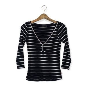 Orwell Navy Striped Sequin Detailed Quarter Sleeve Top